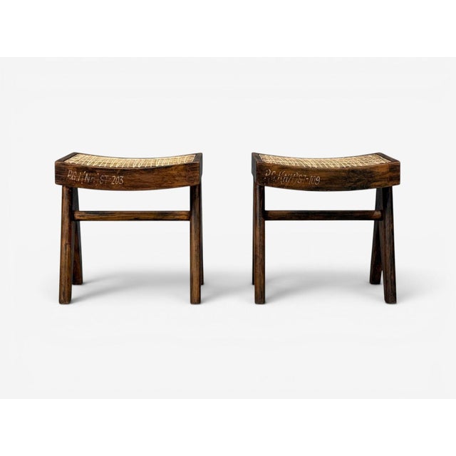 Pierre Jeanneret, Low Cane Stools, Teak, Cane, Chandigarh, India, 1960s For Sale In New York - Image 6 of 13