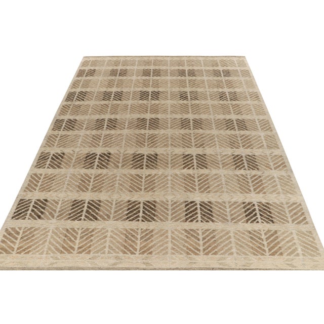 Mid-Century Modern Scandinavian style hemp kilim in Beige, Brown Geometric Pattern by Rug & Kilim - 3x12 For Sale - Image 3 of 6