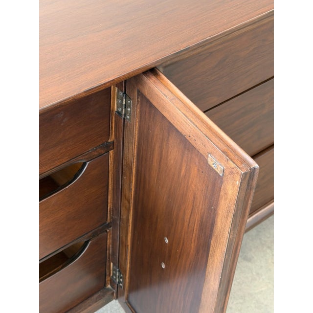 1960s Floating Walnut Dresser With Caned Doors For Sale - Image 10 of 11