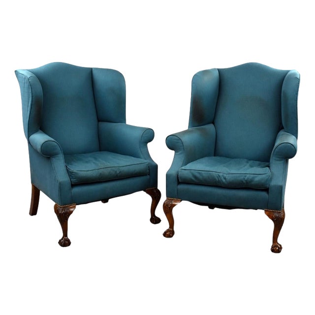 Antique Wing Back Lounge Chairs, 1920s, Set of 2 For Sale