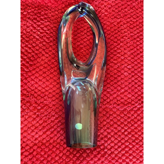 Blue Late 20th Century Signed A. Tablonski Polish Art Glass Sculpture -- 18" Blue Green Crystal Modernist Vase For Sale - Image 8 of 13