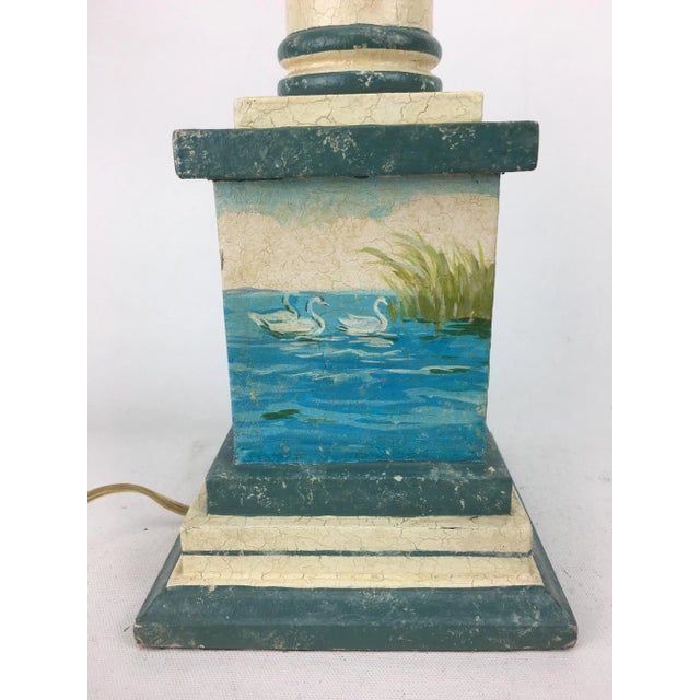 Late 20th Century 20th Century English Traditional Hand-Painted Swan Wood Column Lamp For Sale - Image 5 of 6
