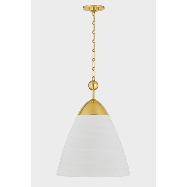 2020s Hudson Valley Lighting Bronson 19.25 in. 1 Light Pendant in Aged Brass and White Plaster Finish For Sale - Image 5 of 6
