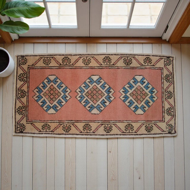 Farmhouse Hand Knotted Turkish Rug Low Pile Muted Small Rug Entry Decor Kitchen Mat - 21" X 40" For Sale - Image 3 of 14