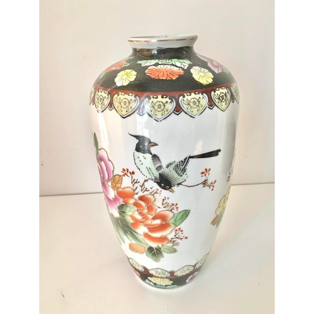 Large Ceramic Pink Floral Gilt Vintage Vase For Sale - Image 4 of 6