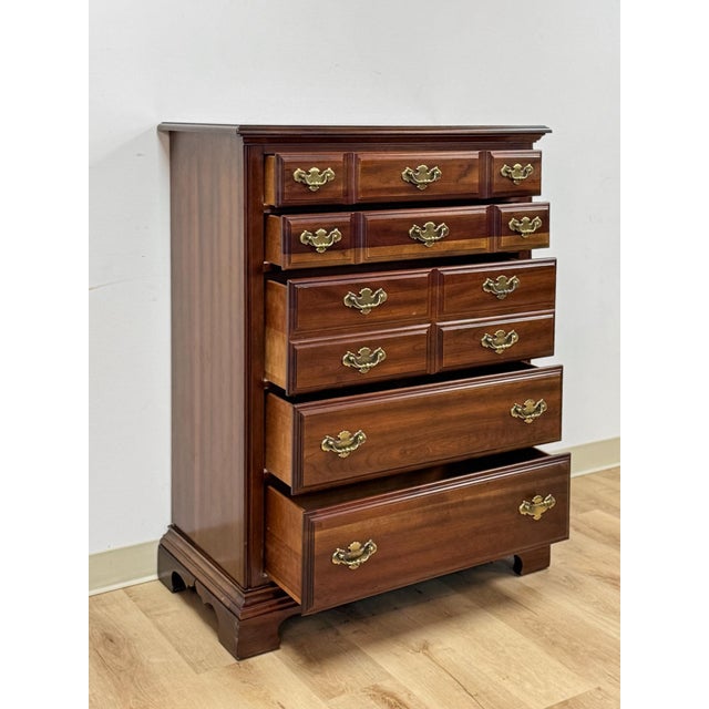 Vintage Tallboy Dresser American Drew Five Drawer Highboy Bedroom Chest For Sale - Image 11 of 18