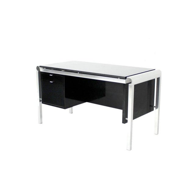 White Pace Collection Mid Century Italian Modern Thick Black Marble Granite Top Desk For Sale - Image 8 of 8