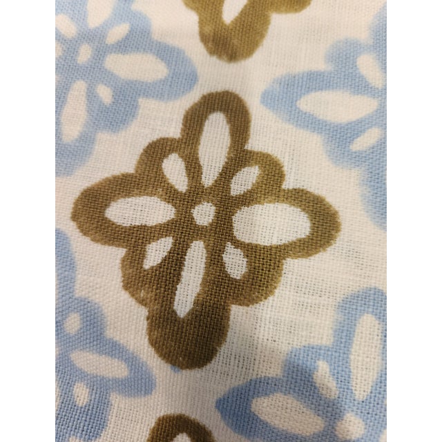 Boho Chic Schumacher Pattee Color Khaki / Baby Blue Fabric- 1.25 Yards For Sale - Image 3 of 4