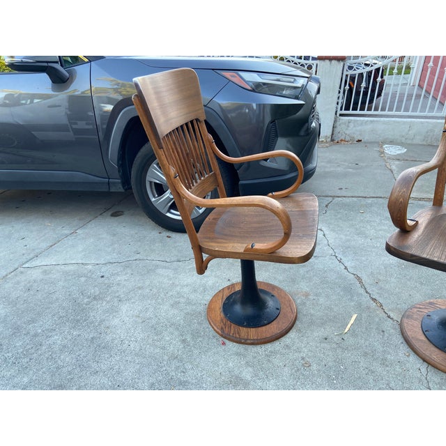 Brown Antique Oak Courtroom Juror Chairs Set of 3 Cast Iron Base Early 1900s For Sale - Image 8 of 18