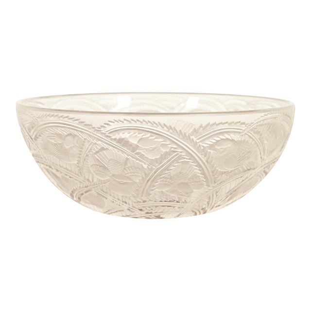 Lalique "Pinsons" Art Deco Frosted Crystal Glass Bowl, Circa 1930s For Sale