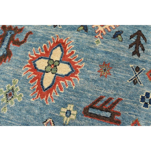 Blue Kazak Rug 9'1'' X 12'5'' Blue Wool Tribal Hand-Knotted Oriental Carpet For Sale - Image 8 of 12