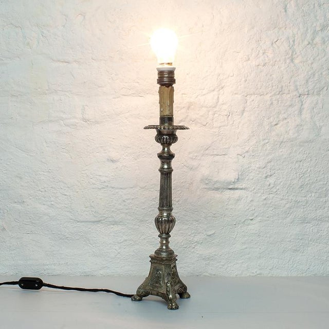 Baroque Table Lamp in Silver-Plated Metal For Sale - Image 3 of 9