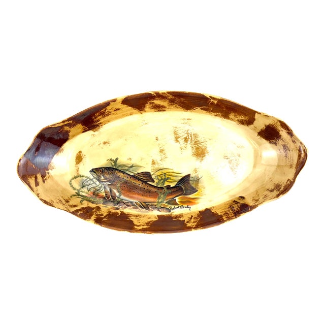 Vintage Robert Gordon Australia “Trout” Hand-Painted Oval Ceramic Platter For Sale