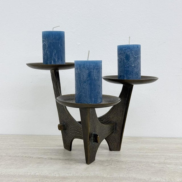 Modernist Sculptural Brutalist Bronze Metal Candleholder, France, 1960s For Sale - Image 6 of 18