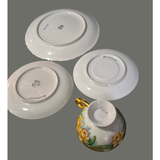 Vintage Plankenhammer Floss Bavaria Hand Painted Daffodils Gilded Porcelain 4piece Tea Set For Sale - Image 6 of 9
