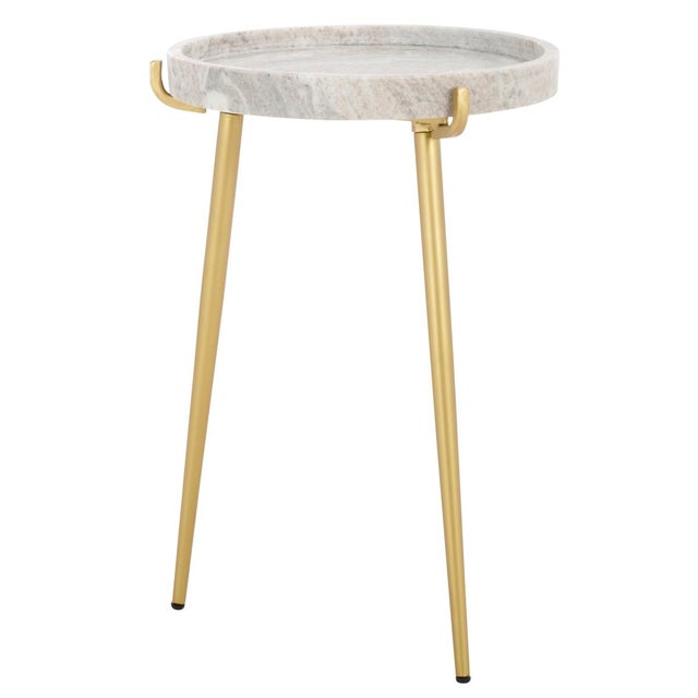Metal Bonn Marble Side Table in Brown Grey / Gold For Sale - Image 7 of 8
