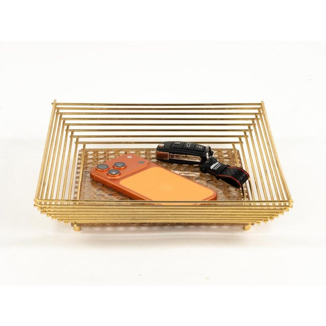 Acrylic Glass, Rattan and Brass Vide-Poche or Centerpiece in the style of Dior Home, Italy, 1970s For Sale - Image 11 of 13