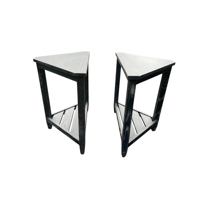 Quick Hits: - Ethan Allen Lyons triangle accent table set of 2 - Black ash finish with angular, geometric design - Ideal...