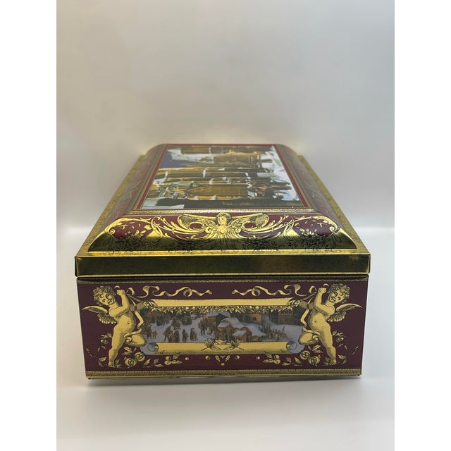 Late 20th Century Mid 20th Century Red & Gold Schmitt Scenic Tin Box For Sale - Image 5 of 6