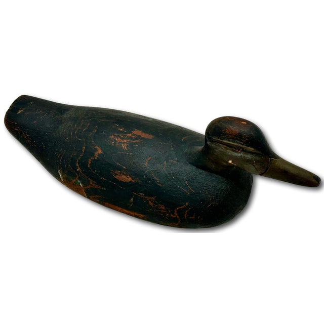 Very Large Size Antique American Carved Wood Hand Painted Duck Hunters Decoy From Downeast Coastal Maine - 21 1/2 Inches Long For Sale - Image 15 of 18