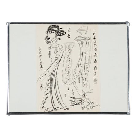 Remo Brindisi, Sketch for Aida, 1974, Charcoal Drawing For Sale