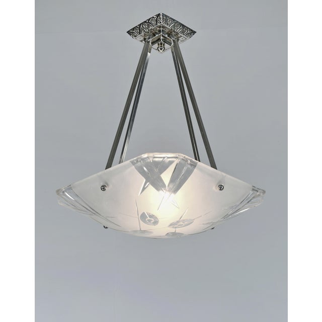 David Gueron Degue French Art Deco Pendant Light by Degue 1930 France For Sale - Image 4 of 12