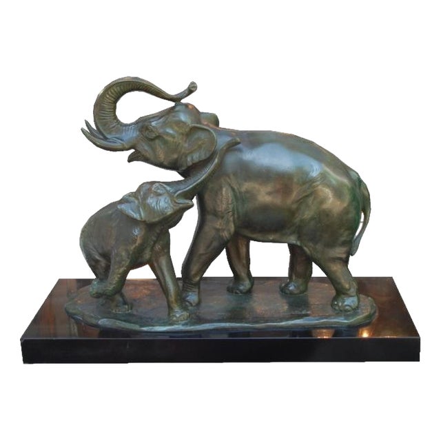 Signed Bronze Elephant with Cub For Sale
