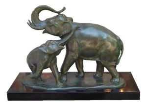 Signed Bronze Elephant with Cub