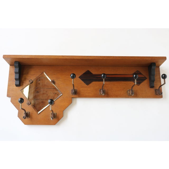 Dutch Art Deco Coat Rack with Beveled Mirror in Oak, 1930 For Sale - Image 9 of 10