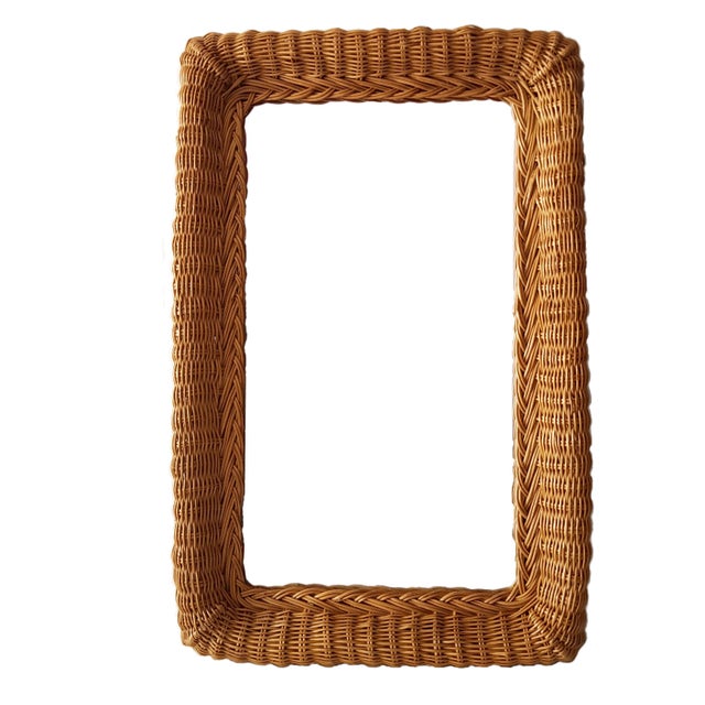 Mid-Century Modern Rectangular Wall Mirror with Rattan Frames, Italy, 1960s For Sale - Image 9 of 13