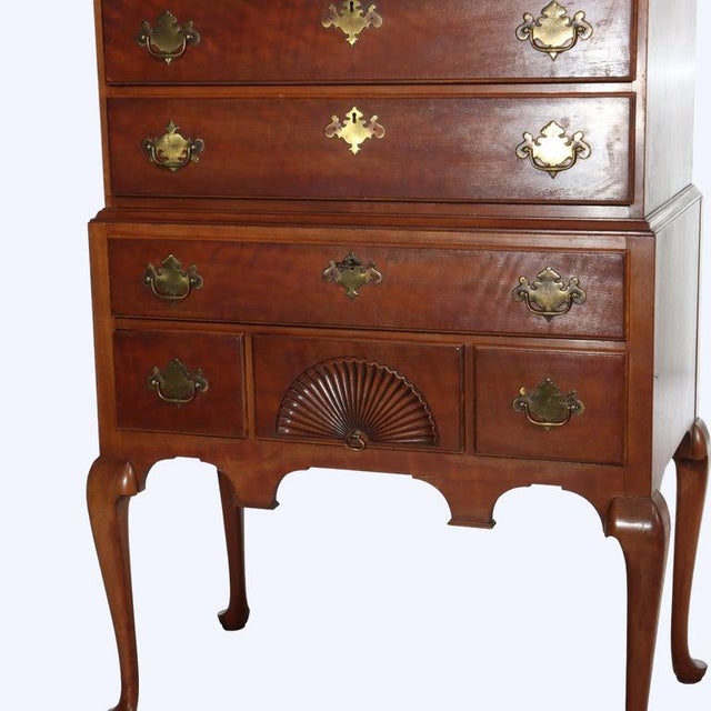 Kindel Furniture Antique Kindel Queen Anne Style Cherry 11 Drawer Chest With Carved Shell C1930 For Sale - Image 4 of 18