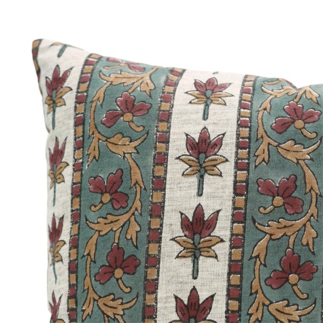 Modern Fabdivine Handmade Block Print Viscose Linen Decorative Throw Pillow Covers 20x20inches - Laxmi Border Design For Sale - Image 3 of 9