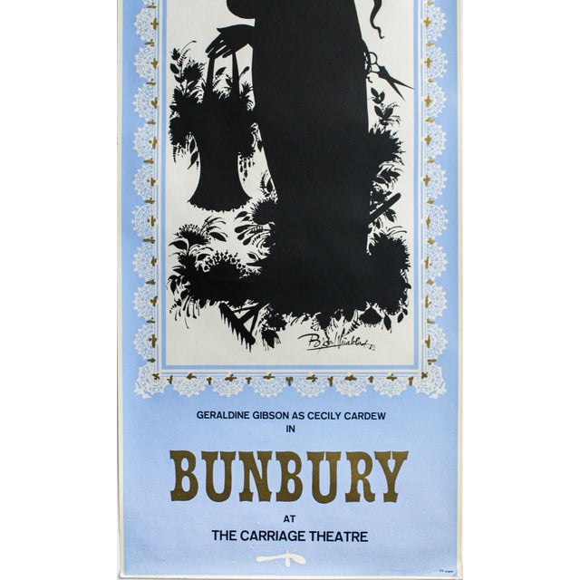 Illustration 1963 Danish Poster, Bunbury at the Carriage Theater (Blue Version) by Bjorn Winblad For Sale - Image 3 of 6