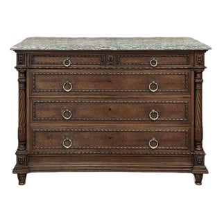 19th Century French Louis XVI Walnut Marble Top Commode For Sale