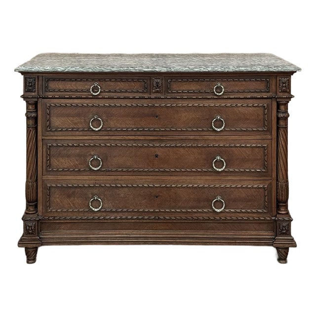 19th Century French Louis XVI Walnut Marble Top Commode For Sale
