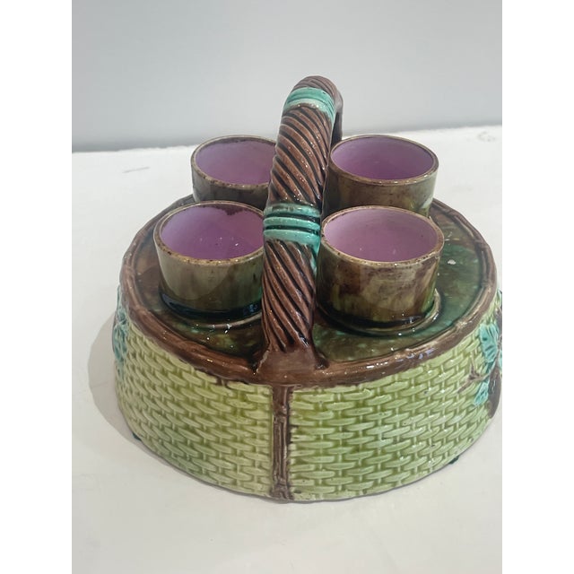Antique English Majolica Egg Cup Caddy Cruet Set - 5 pcs For Sale In West Palm - Image 6 of 12