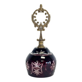 Vintage Bohemian Ruby Red Cut Crystal Bell For Sale