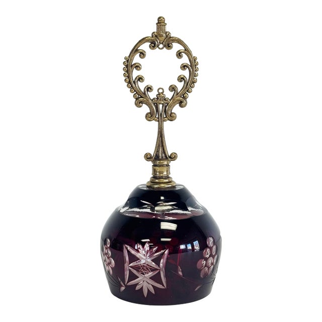 Vintage Bohemian Ruby Red Cut Crystal Bell For Sale