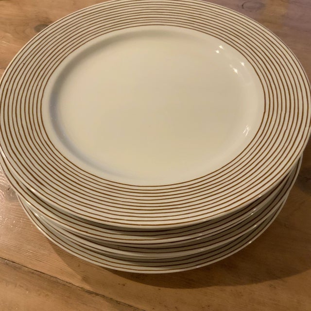 1980s 1980s Fitz and Floyd “Les Bands” Cognac Brown Stripes on Ivory Charger/Server Plate For Sale - Image 5 of 10