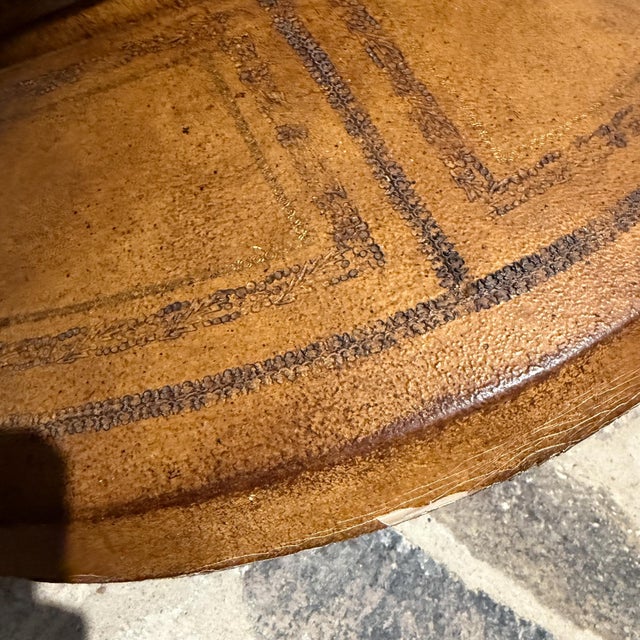 Round Leather Embossed Side Table Attributed Maitland Smith Art Deco Neoclassical For Sale - Image 13 of 15