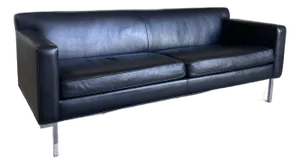 Black Leather and Chrome Theatre Sofa by DWR