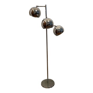 Vintage Koch & Lowy Three Globe Shades Chrome Adjustable Floor Lamp For Sale