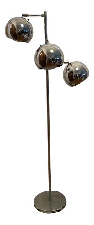 Vintage Koch & Lowy Three Globe Shades Chrome Adjustable Floor Lamp