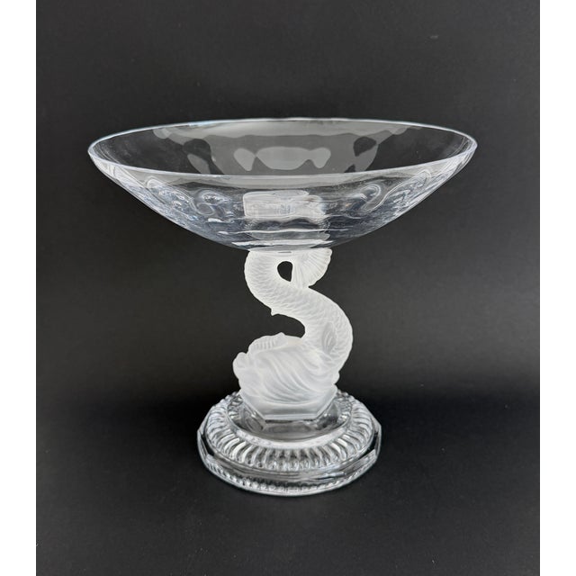 Glass Vintage Portieux Crystal Compote Bowl W/Dolphin For Sale - Image 7 of 9