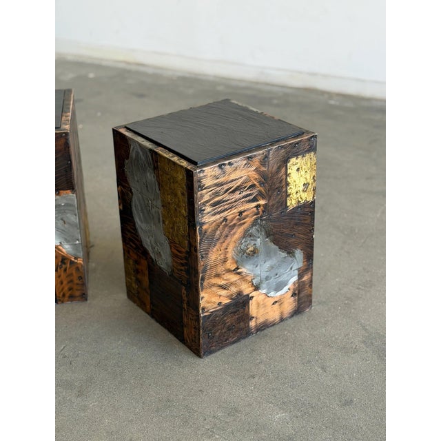 Mid-Century Modern Pair of Paul Evans Side Tables With Original Slate Tops Circa 1960s For Sale - Image 3 of 12