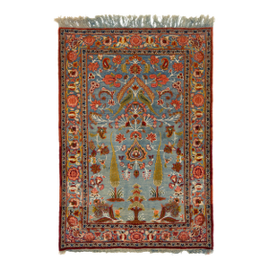Antique Persian Tabriz Blue Wool Rug With Floral Design
