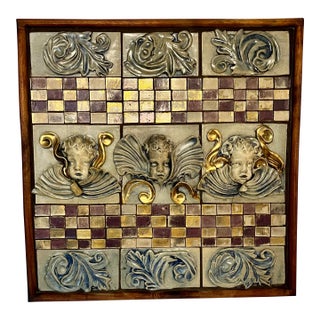Italian Cherub Relief Mosaic Wall Panel With Acanthus Motifs - 1970s For Sale