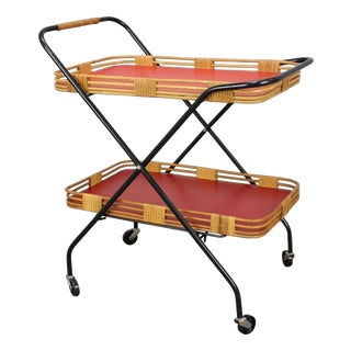 Mid-Century Czechoslovak Folding Bamboo Serving Trolley, 1960s For Sale