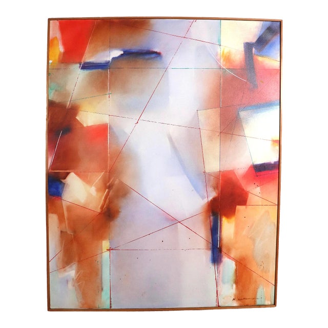 Abstract Acrylic Painting on Canvas C 1970- 1980's Signed Illegibly For Sale