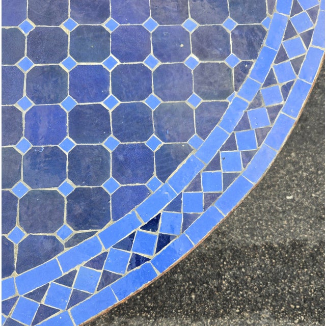 48" Handcrafted 2 Shades of Blues Moroccan Mosaic Table For Sale - Image 4 of 7